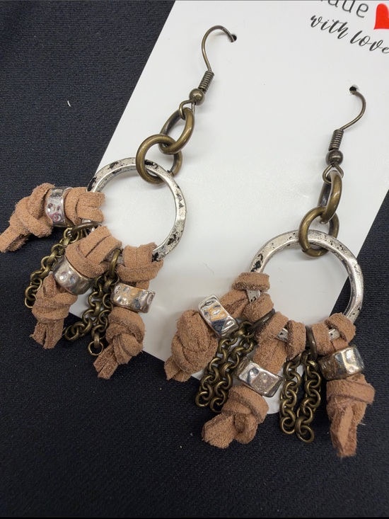 Jewelry - NEW Boho Tan Suede Knot & Chain Hoop Earrings